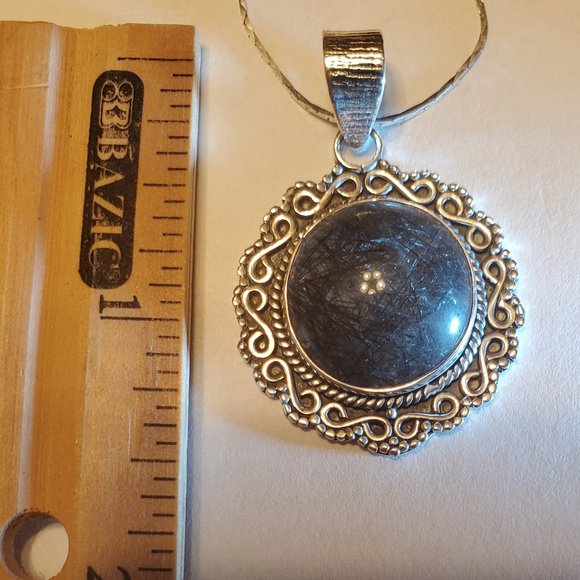 Tourmalinated Quartz Pendant 925 Sterling Silver - Picture 6 of 9